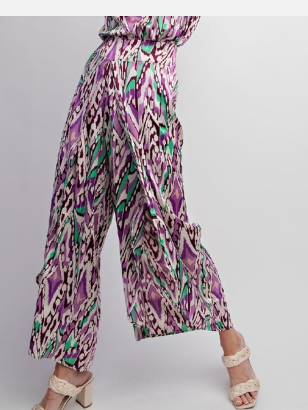 Easel NY Boutique Abstract Wide Waist Palazzo Pants